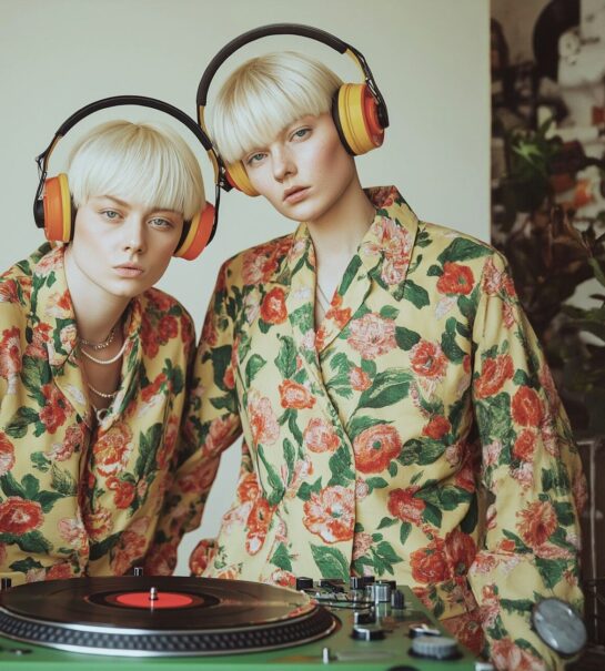 Floral Duo with Headphones