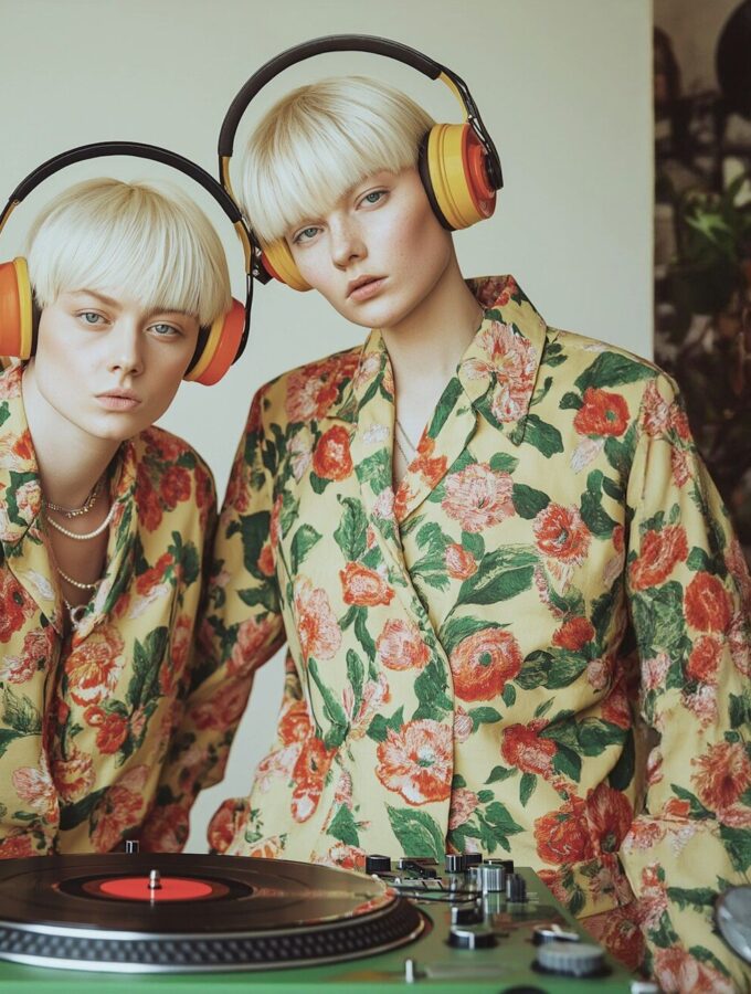 Floral Duo with Headphones